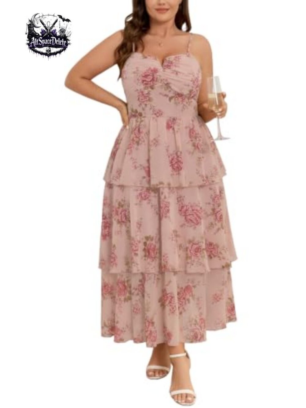 Plus Size Floral Chiffon Tiered Maxi Dress Sweetheart Summer